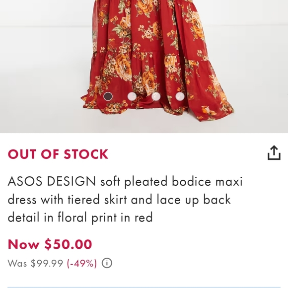 ASOS DESIGN soft pleated bodice maxi dress lace up back red floral print size 6 - Picture 13 of 13